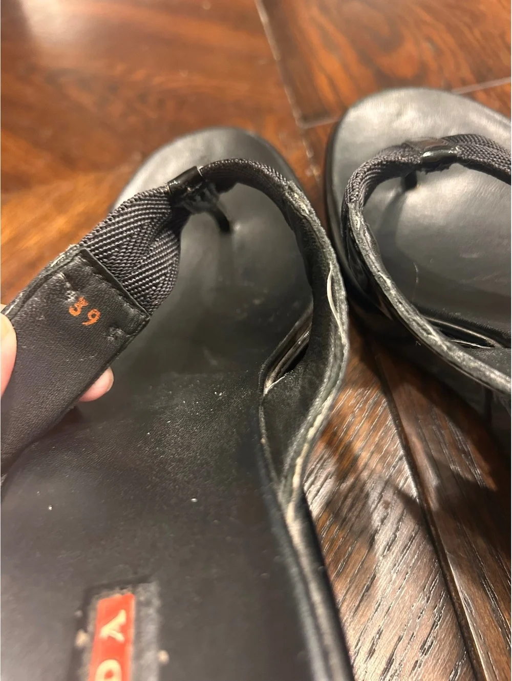 Prada Black Wedge Thong Sandals with Buckle Detail
